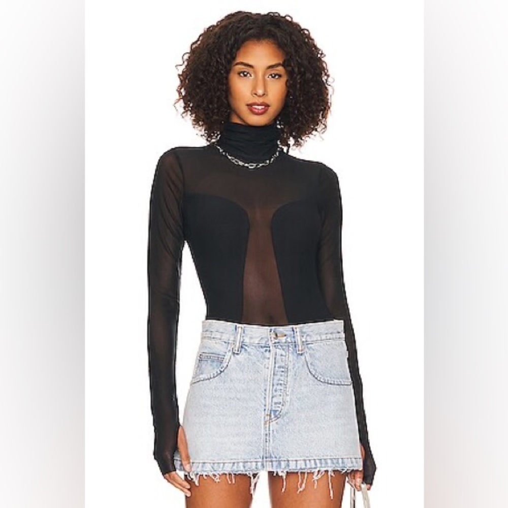 AFRM Astra Sheer Mesh Turtleneck Top Black Long Sleeve Size S